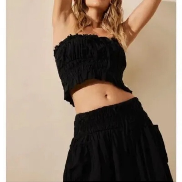 NEW FREE PEOPLE Freest All Things Black Tube Top Maxi Skirt Set women SZ small - Picture 2 of 11